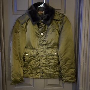 Gerber Olive Military Jacket with Black Faux Fur Collar